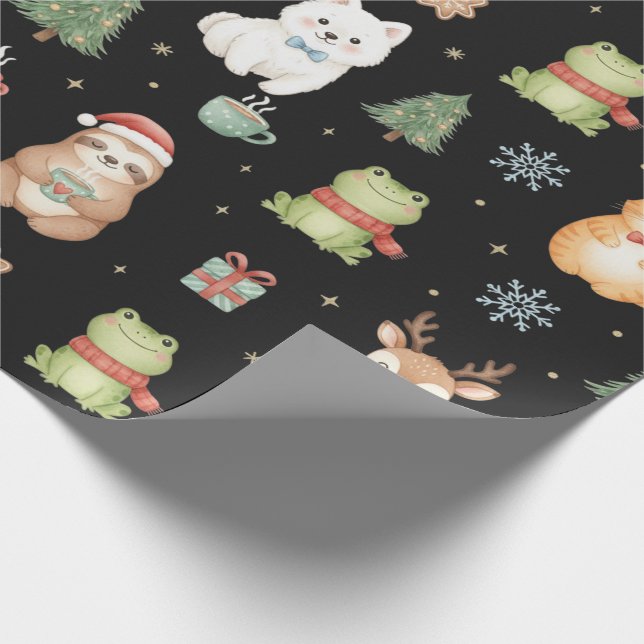 Papel De Regalo Whimsical Holiday Critters Festive Gift Wrap (Esquina)