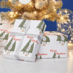 Papel De Regalo Whimsical Merry Christmas Gnome<br><div class="desc">¡Te encantará este lindo,  moderno y caprichoso papel de envoltura con el patrón de Feliz Navidad! Escena de invierno con un gnomo escandinavo de patas flacas sosteniendo un pájaro azul frente a pinos. La cita "Feliz Navidad" está en la tipografía roja bonito.</div>