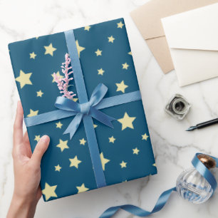 Papel De Regalo Whimsical Midnight Blue con estrellas amarillas
