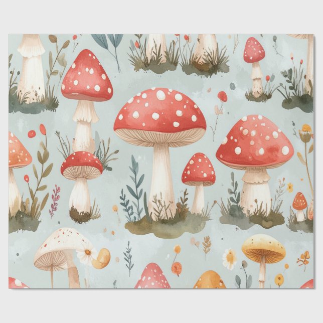 Papel De Regalo Whimsical Mushroom Wrapping Paper (Superficie plana)