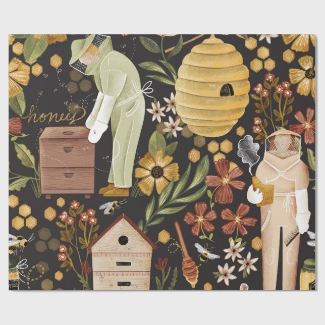 Papel De Regalo Whimsical Painted Bee Hives Beekeeper Honey (Superficie plana)