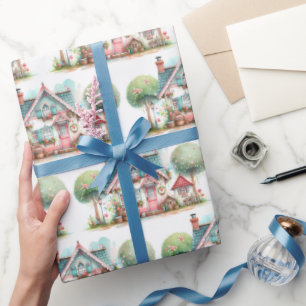 Papel De Regalo Whimsical Pastel Hada Tale Cottage Art