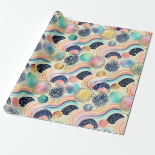 Papel De Regalo Whimsical Pastel Rainbow Waves y Purpurina Resumen