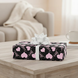 Papel De Regalo Whimsical Pink Heart Doodles Love Script