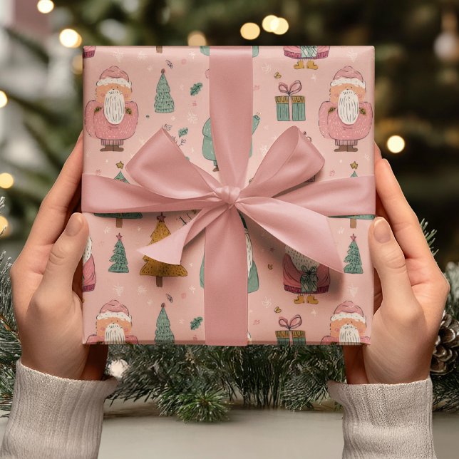 Papel De Regalo Whimsical Pink Santa (Subido por el creador)