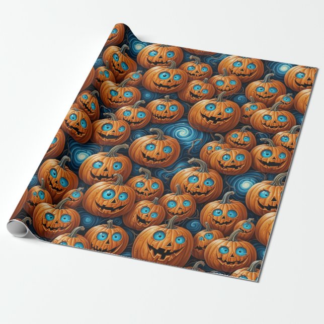 Papel De Regalo Whimsical Pumpkin Halloween Wrapping Paper (Desenrollado)