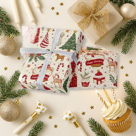 Papel De Regalo Whimsical Red Birthday Christmas