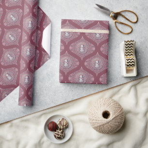 Papel De Regalo Whimsical rosado Snowman Mandala Retro Ogee Damask