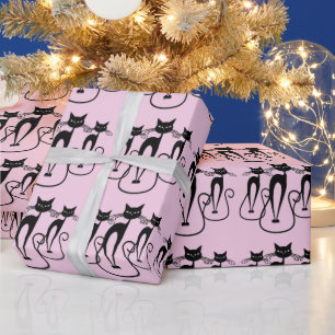 Papel De Regalo Whimsical Skinny Black Cat Rosa
