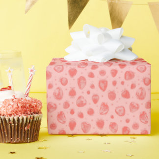 Papel De Regalo whimsical strawberry pattern on pink