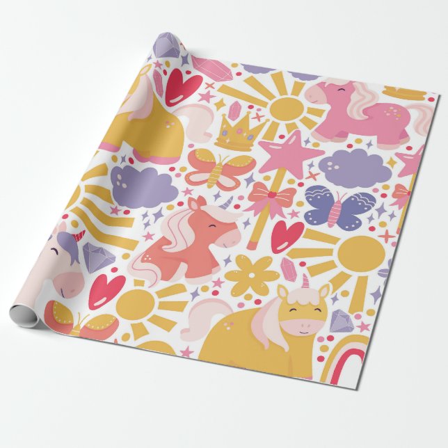 Papel De Regalo Whimsical Unicorn Wonderland (Desenrollado)