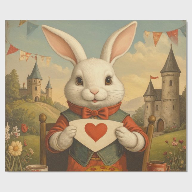 Papel De Regalo Whimsical White Rabbit Hearts Enchanted Wonderland (Superficie plana)