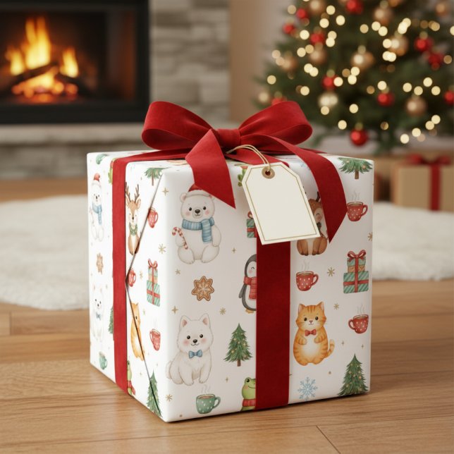 Papel De Regalo Whimsical Winter Critters Christmas Wrapping Paper (Cute Animal Holiday Gift Wrap)