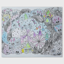 Papel De Regalo "Whimsical Winter Forest" Artistic Hand-Drawn Gift