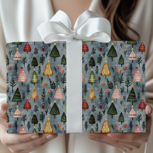 Papel De Regalo Whimsical Winter Forest Christmas Tree Pattern (Subido por el creador)
