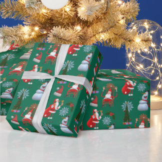 Papel De Regalo Whimsical Winter Tree with Santa and Snowman