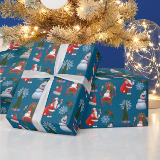 Papel De Regalo Whimsical Winter Tree with Santa and Snowman