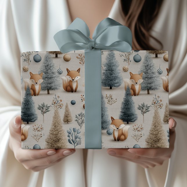 Papel De Regalo Whimsical Winter Woodland Fox y Christmas Tree (Subido por el creador)