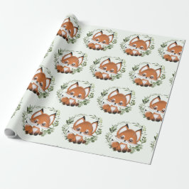 Papel De Regalo Whimsical Woodland Greenery Baby Fox