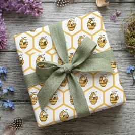 Papel De Regalo Whimsical Yellow Beehive and Bumblebee Pattern