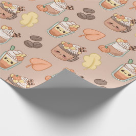 Papel De Regalo Whipped Autumn Drinks & Leaves Pattern