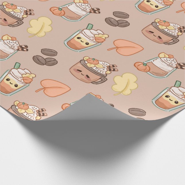 Papel De Regalo Whipped Autumn Drinks & Leaves Pattern (Esquina)