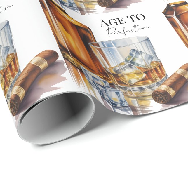 Papel De Regalo Whiskey and Cigar Men’s Birthday Party (Esquina del rollo)