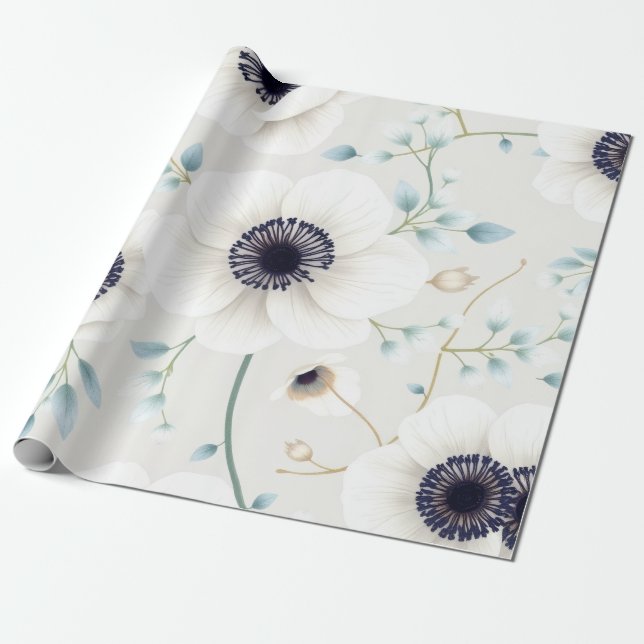 Papel De Regalo White Anemone & Eucalyptus Easter  (Desenrollado)