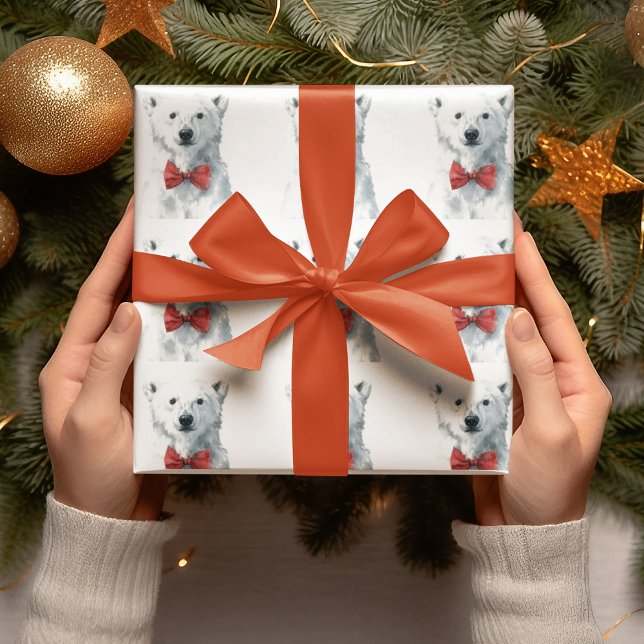 Papel De Regalo White Bear with Red Bow – Christmas Wrapping Paper (Subido por el creador)