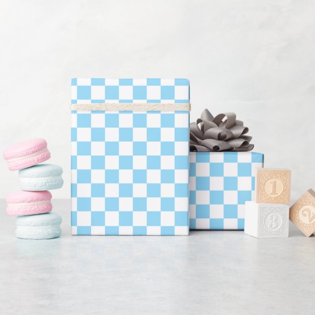 Papel De Regalo White & Blue Checkerboard Wrapping Paper Roll (Baby Shower)