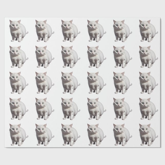 Papel De Regalo White Cat with Subtle Gray Tabby Markings (Superficie plana)