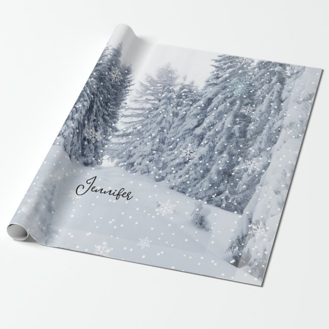 Papel De Regalo White Christmas Forest Snow Winter Wrapping Paper (Desenrollado)