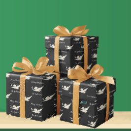 Papel De Regalo White Dove Stars Moon Feliz Navidad Tu nombre