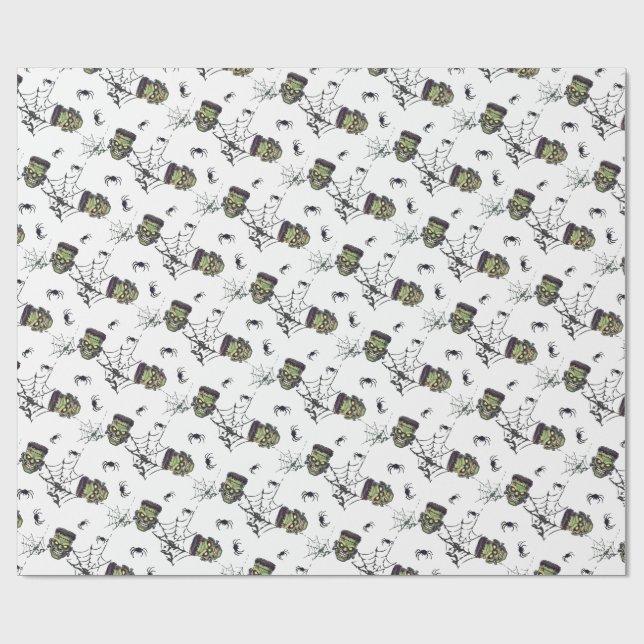 Papel De Regalo 🤍 White Frankenstein Envoltura de Halloween 💀 🎁 (Superficie plana)