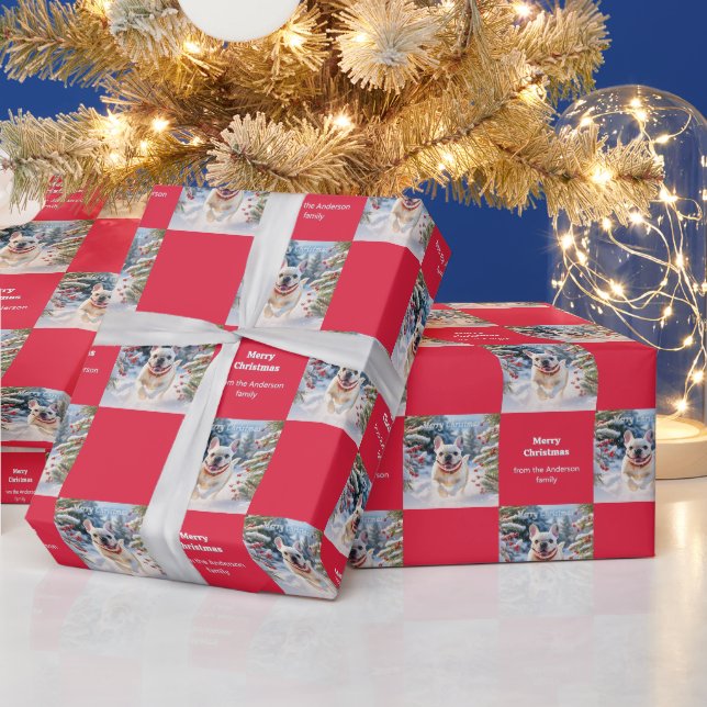 Papel De Regalo White French Bulldog in Snow Red Christmas (Vacaciones)
