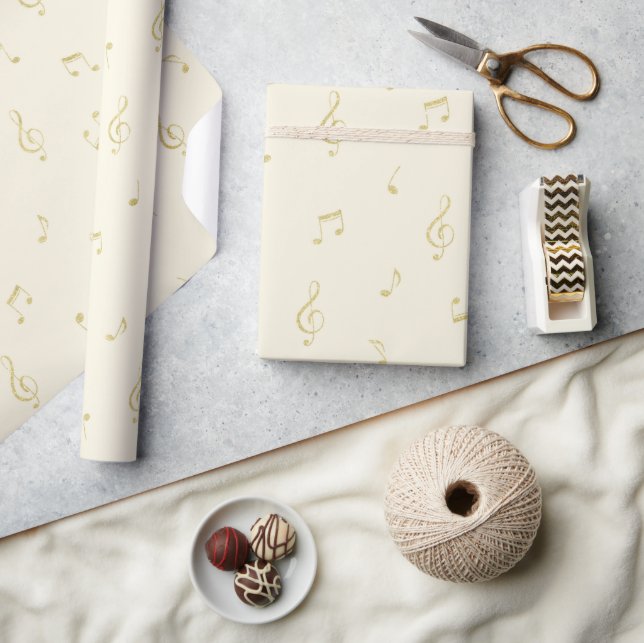 Papel De Regalo White Gold Music Notes Birthday (Artesanía)