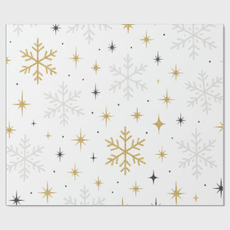 Papel De Regalo White & Gold Snowflake Sparkle Wrapping Paper 
