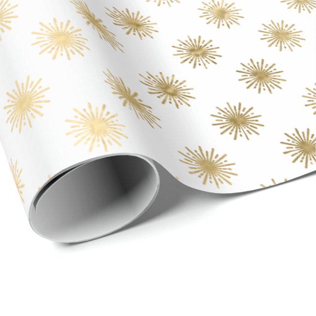Papel De Regalo White Gold Stars Confetti Delicate Confetti Sun (Esquina del rollo)