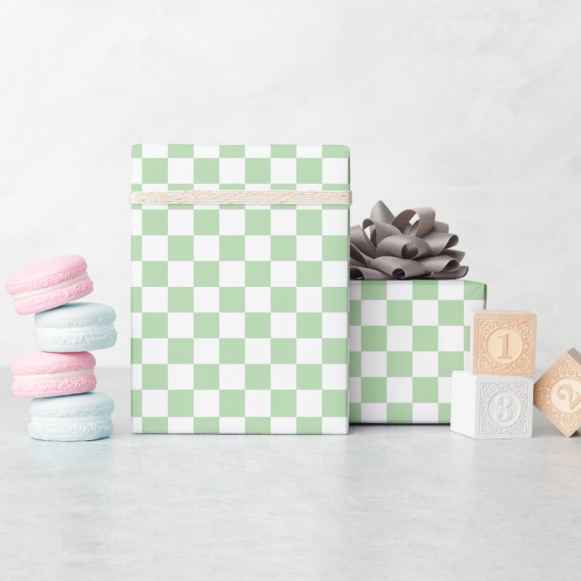 Papel De Regalo White & Green Checkerboard Wrapping Paper Roll (Baby Shower)