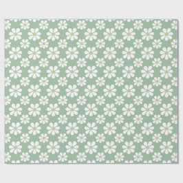 Papel De Regalo White Green Daisy Pattern 