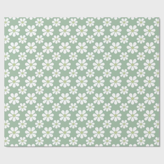 Papel De Regalo White Green Daisy Pattern  (Superficie plana)