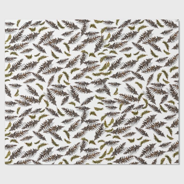 Papel De Regalo White Holiday Winter Pinecones Wrapping Paper (Superficie plana)