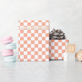 Papel De Regalo White & Peach Checkerboard Wrapping Paper Roll