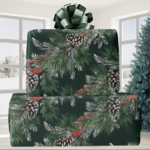 White Pine Cones Silver Sprue Red Berries Garland