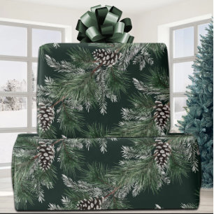Papel De Regalo White Pine Cones Silver Sprue Tree Garland Green
