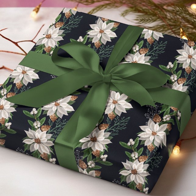 Papel De Regalo White Poinsettia Winter Floral Christmas Pattern (Subido por el creador)