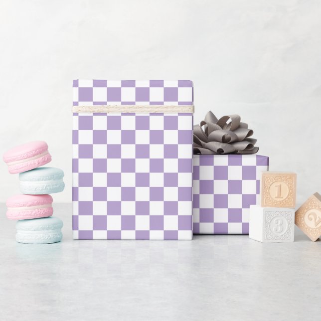 Papel De Regalo White & Purple Checkerboard Wrapping Paper Roll (Baby Shower)