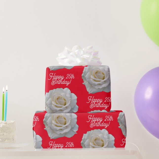 Papel De Regalo White Rose Feliz cumpleaños Red (Regalos de fiesta)