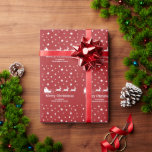 Papel De Regalo White Santa Sleigh Y Merry Christmas Text Sobre Ro<br><div class="desc">El diseño festivo y clásico de la silueta blanca de Destei de un Santa Claus en un trineo con renos empujándolo hacia adelante. También hay algunas estrellas y dos áreas de texto personalizables.</div>
