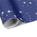 Papel De Regalo White Stars on Blue Wrapping Paper<br><div class="desc">Glowing white stars on dark blue background.
Background color can be changed.</div>